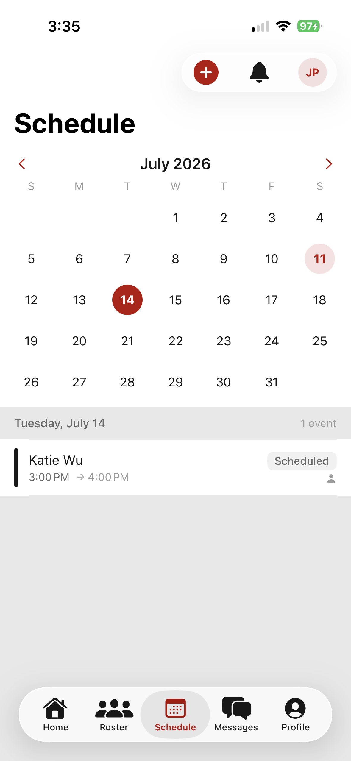 Shared schedule screen